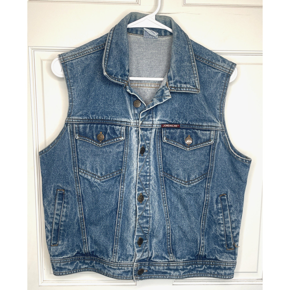 Vintage 90s Women's Jordache Denim Vest Sz 2 S/M Cowgirl Retro Western Distress